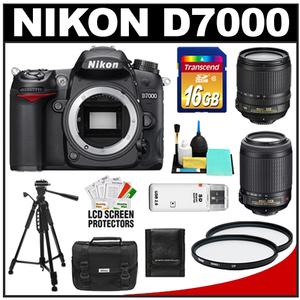 Nikon D7000 Digital SLR Camera Body - Refurbished & 18-105mm VR Lens & 55-200mm VR Lens with 16GB Card + 2 Filters + Case + Tripod Kit - Digital Cameras and Accessories - Hip Lens.com