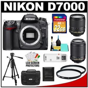 Nikon D7000 Digital SLR Camera Body - Refurbished & 18-105mm VR Lens & 55-200mm VR Lens with 32GB Card + 2 Filters + Case + Tripod Kit - Digital Cameras and Accessories - Hip Lens.com