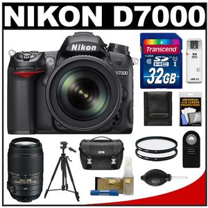 Nikon D7000 Digital SLR Camera & 18-105mm VR DX AF-S Zoom Lens with 55-300mm VR Lens + 32GB Card + Case + Tripod + Filters + Remote + Accessory Kit - Digital Cameras and Accessories - Hip Lens.com