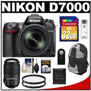 Nikon D7000 Digital SLR Camera & 18-105mm VR DX AF-S Zoom Lens with 55-300mm VR Lens + 32GB Card + Backpack Case + Filters + Remote + Accessory Kit - Digital Cameras and Accessories - Hip Lens.com