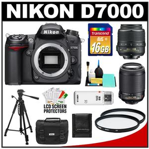 Nikon D7000 Digital SLR Camera Body - Refurbished & 18-55mm VR Lens & 55-200mm VR Lens with 16GB Card + (2) UV Filters + Case + Tripod Kit - Digital Cameras and Accessories - Hip Lens.com