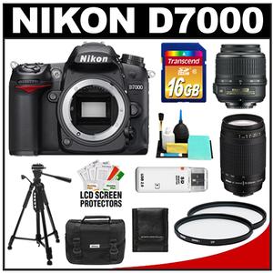 Nikon D7000 Digital SLR Camera Body - Refurbished & 18-55mm VR Lens & 70-300mm G Lens with 16GB Card + (2) UV Filters + Case + Tripod Kit - Digital Cameras and Accessories - Hip Lens.com