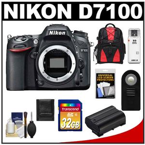 Nikon D7100 Digital SLR Camera Body with 32GB Card + Backpack + Battery + Remote + Accessory Kit