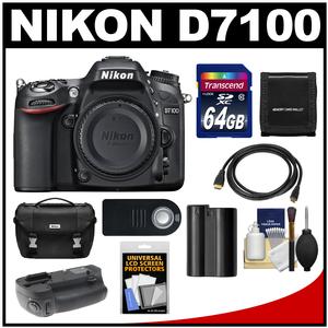 Nikon D7100 Digital SLR Camera Body with 64GB Card + Case + Battery & Grip + HDMI Cable + Remote + Accessory Kit