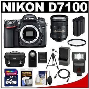 Nikon D7100 Digital SLR Camera Body with 18-200mm VR Lens + 64GB Card + Battery + Case + Flash + Filter + Tripod Kit