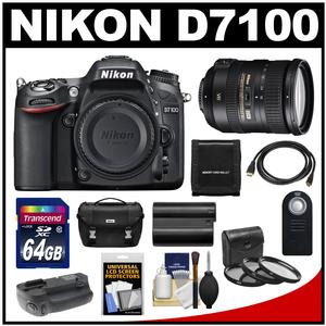 Nikon D7100 Digital SLR Camera Body with 18-200mm VR Lens + 64GB Card + Case + Battery & Grip + HDMI Cable + Filter Set