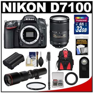Nikon D7100 Digital SLR Camera Body with 18-300mm VR Lens + 500mm Tele Lens + 32GB Card + Battery + Backpack + Accessory Kit