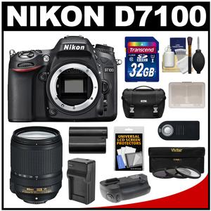 Nikon D7100 Digital SLR Camera Body with 18-140mm VR Lens + 32GB Card + Case + Grip + Battery + Remote + 3 Filter Kit