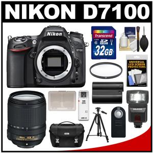Nikon D7100 Digital SLR Camera Body with 18-140mm VR Lens + 32GB Card + Case + Flash + Battery + Filter + Tripod Kit