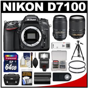 Nikon D7100 Digital SLR Camera Body with 18-140mm & 55-300mm VR Lens + 64GB Card + Case + Flash + Battery + Tripod Kit
