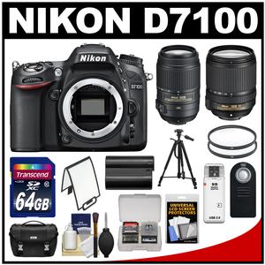 Nikon D7100 Digital SLR Camera Body with 18-140mm & 55-300mm VR Lens + 64GB Card + Case + Battery + Tripod + Filters + Kit