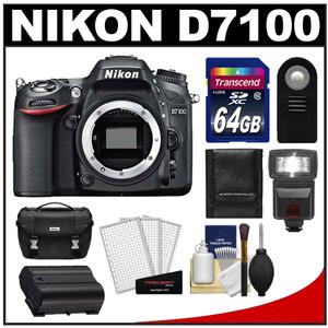 Nikon D7100 Digital SLR Camera Body - Factory Refurbished with 64GB Card + Case + Flash + Battery + Remote + Accessory Kit