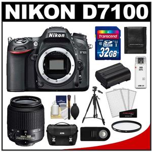 Nikon D7100 Digital SLR Camera Body - Factory Refurbished with 18-55mm VR AF-S Zoom Lens + 32GB Card + Case + Battery + Tripod + Filter + Remote Kit