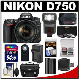 Nikon D750 Digital SLR Camera & 24-120mm f\/4 VR Lens with 64GB Card + Battery & Charger + Case + GPS Adapter + Filters + Flash + Kit