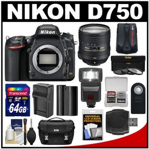 Nikon D750 Digital SLR Camera Body with 24-85mm VR Lens + 64GB Card + Battery & Charger + Case + Filters + GPS + Flash + Kit