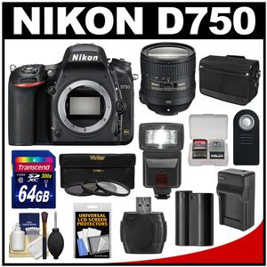 Nikon D750 Digital SLR Camera Body with 24-85mm VR Lens + 64GB Card + Battery + Charger + Messenger Bag + Filters + Flash Kit