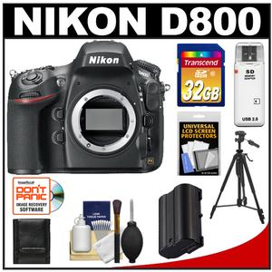 Nikon D800 Digital SLR Camera Body - Factory Refurbished with 32GB Card + Battery + Tripod + Accessory Kit