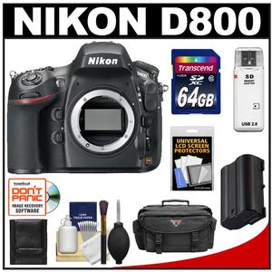 Nikon D800 Digital SLR Camera Body - Factory Refurbished with 64GB Card + Battery + Case + Accessory Kit