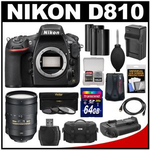 Nikon D810 Digital SLR Camera Body with 28-300mm VR Lens + 64GB Card + 2 Batteries/Charger + Case + GPS Adapter + Grip + Kit