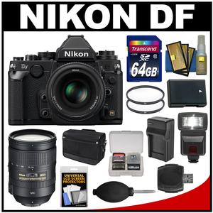 Nikon Df Digital SLR Camera & 50mm f/1.8G Lens (Black) with 28-300mm VR Lens + 64GB Card + Case + Flash + Battery & Charger + Accessory Kit