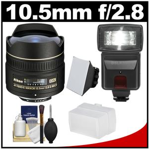 Nikon 10.5mm f/2.8G ED DX AF Fisheye-Nikkor Lens with 3 Filters + Flash & 2 Diffusers + Kit