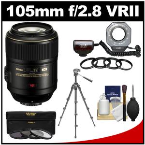 Nikon 105mm f/2.8 G VR AF-S Micro-Nikkor Lens with Ringlight + Tripod + 3 UV/CPL/ND8 Filters + Kit