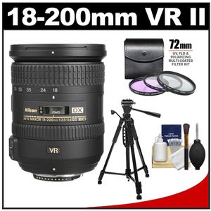 Nikon 18-200mm f/3.5-5.6G VR II DX ED AF-S Nikkor-Zoom Lens - Refurbished includes Full 1 Year Warranty with 3 (UV/FLD/CPL) Filter Set + Tripod + Accessory Kit - Digital Cameras and Accessories - Hip Lens.com