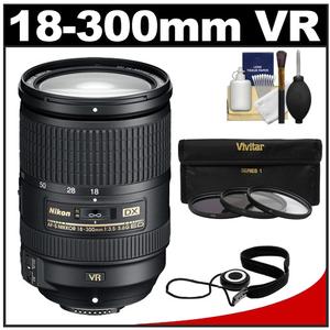 Nikon 18-300mm f/3.5-5.6G VR DX ED AF-S Nikkor-Zoom Lens - Factory Refurbished with 3 (UV/ND8/CPL) Filters + Accessory Kit