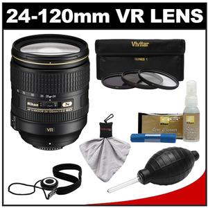 Nikon 24-120mm f/4 G VR AF-S ED Zoom-Nikkor Lens with 3 Filter Set + Cleaning Accessory Kit