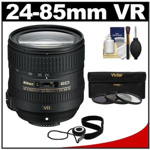 Nikon 24-85mm f/3.5-4.5G VR ED AF-S Nikkor-Zoom Lens with 3 UV/FLD/CPL Filters + Accessory Kit