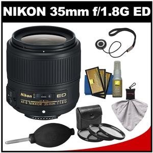 Nikon 35mm f/1.8G AF-S ED Nikkor Lens with 3 UV/CPL/ND8 Filters + Cleaning & Accessory Kit