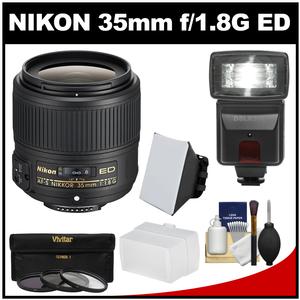 Nikon 35mm f/1.8G AF-S ED Nikkor Lens with 3 Filters + Flash & 2 Diffusers + Kit
