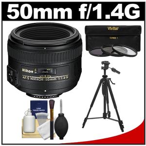 Nikon 50mm f/1.4G AF-S Nikkor Lens with UV/CPL/ND8 Filters + Tripod + Cleaning Kit
