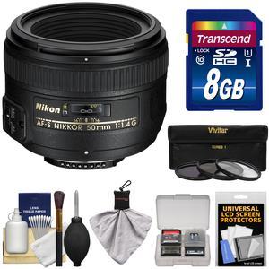 Nikon 50mm f/1.4G AF-S Nikkor Lens with 8GB SD Card + 3 UV/CPL/ND8 Filters + Cleaning Kit