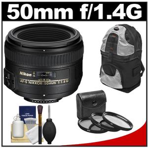 Nikon 50mm f/1.4G AF-S Nikkor Lens with Sling Backpack + 3 UV/CPL/ND8 Filters + Cleaning Kit