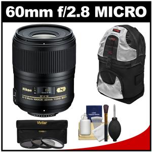 Nikon 60mm f/2.8G AF-S ED Micro-Nikkor Lens with 3 UV/CPL/ND8 Filters + Sling Backpack + Kit