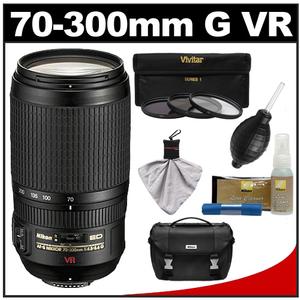 Nikon 70-300mm f/4.5-5.6 G VR AF-S ED-IF Zoom-Nikkor Lens with Nikon Case + 3 UV/ND8/CPL Filters + Cleaning Kit