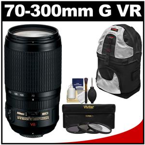 Nikon 70-300mm f/4.5-5.6 G VR AF-S ED-IF Zoom-Nikkor Lens with 3 UV/CPL/ND8 Filters + Sling Backpack + Kit