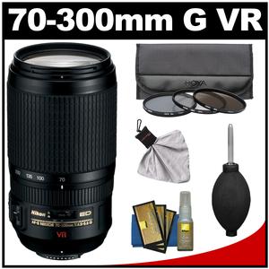 Nikon 70-300mm f/4.5-5.6 G VR AF-S ED-IF Zoom-Nikkor Lens with 3 Hoya UV/CPL/ND8 Filters + Kit