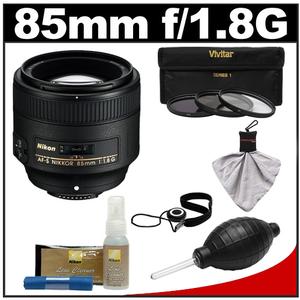 Nikon 85mm f/1.8G AF-S Nikkor Lens with 3 UV/CPL/ND8 Filters + Cleaning Kit
