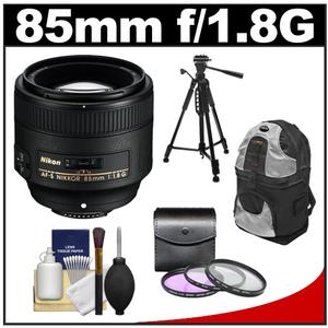 Nikon 85mm f/1.8G AF-S Nikkor Lens with 3 (UV/FLD/PL) Filters + Backpack Case + Tripod + Cleaning Kit - Digital Cameras and Accessories - Hip Lens.com