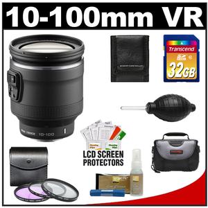 Nikon 1 10-100mm f/4.5-5.6 VR Nikkor PD-Zoom Lens (Black) with 32GB Card + Case + 3-Piece UV/FLD/CPL Filter Set + Cleaning & Accessory Kit - Digital Cameras and Accessories - Hip Lens.com