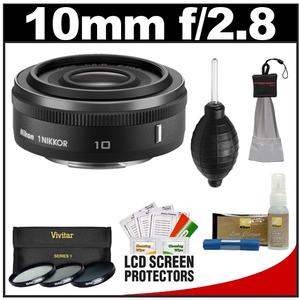 Nikon 1 10mm f/2.8 Nikkor Lens (Black) with 3-Piece UV/CPL/ND8 Filter Set + Cleaning & Accessory Kit - Digital Cameras and Accessories - Hip Lens.com