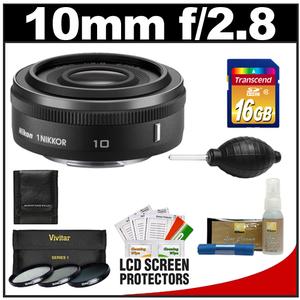 Nikon 1 10mm f/2.8 Nikkor Lens (Black) with 16GB Card + 3-Piece UV/CPL/ND8 Filter Set + Cleaning & Accessory Kit - Digital Cameras and Accessories - Hip Lens.com