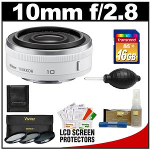 Nikon 1 10mm f/2.8 Nikkor Lens (White) with 16GB Card + 3-Piece UV/CPL/ND8 Filter Set + Cleaning & Accessory Kit - Digital Cameras and Accessories - Hip Lens.com