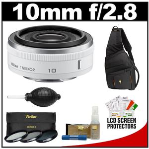 Nikon 1 10mm f/2.8 Nikkor Lens (White) with Case + 3-Piece UV/CPL/ND8 Filter Set + Cleaning & Accessory Kit - Digital Cameras and Accessories - Hip Lens.com
