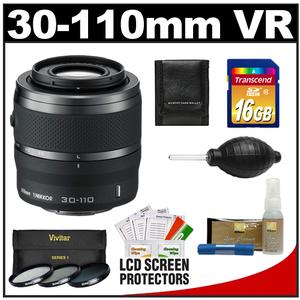 Nikon 1 30-110mm f/3.8-5.6 VR Nikkor Lens (Black) with 16GB Card + 3 UV/CPL/ND8 Filters + Cleaning & Accessory Kit - Digital Cameras and Accessories - Hip Lens.com