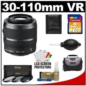 Nikon 1 30-110mm f/3.8-5.6 VR Nikkor Lens (Black) with 32GB Card + Case + 3 UV/CPL/ND8 Filters + Cleaning & Accessory Kit - Digital Cameras and Accessories - Hip Lens.com