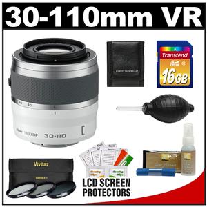 Nikon 1 30-110mm f/3.8-5.6 VR Nikkor Lens (White) with 16GB Card + 3 UV/CPL/ND8 Filters + Cleaning & Accessory Kit - Digital Cameras and Accessories - Hip Lens.com