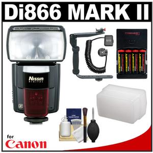Nissin Digital Speedlite Di866 Mark II Flash (for Canon EOS E-TTL) with Bracket & Off-Camera Cord + Diffuser + Batteries & Charger + Cleaning Kit - Digital Cameras and Accessories - Hip Lens.com